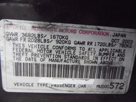 2004 MITSUBISHI LANCER OZ RALLY BLACK 2.0L MT 183857